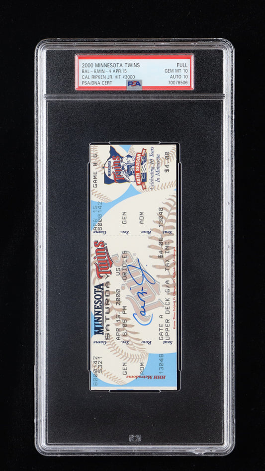 Cal Ripken Jr. Signed 3,000th Hit Game Ticket - Ticket Graded PSA 10 - Autograph Graded PSA 10