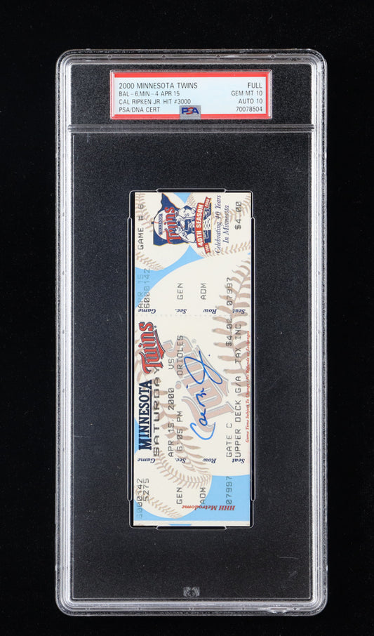 Cal Ripken Jr. Signed 3,000th Hit Game Ticket (PSA 10) Autograph Graded PSA 10 | Cal Ripken Jr. 3,000th Hit