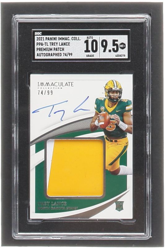 Trey Lance 2021 Immaculate Collection Collegiate Premium Patch Rookie Autographs #110 RC #74/99 (SGC 9.5) - Autograph Graded (SGC) 10 - Rookie Card