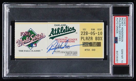 Rickey Henderson Signed 1989 World Series Game 2 Ticket - Autograph Graded PSA 10