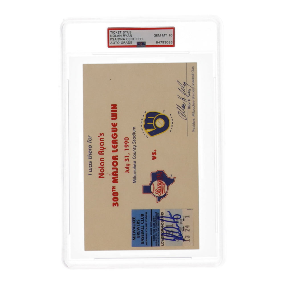 Nolan Ryan Signed July 31, 1990 Original 300th Win Ticket Stub - Autograph Graded PSA 10